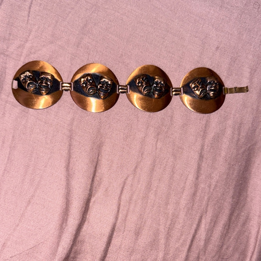 Vintage Copper Tone Mask Bracelet 🎭 mask
